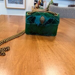 Kurt Keiger Green Patent Quilted Crossbody Bag with Gold Chain